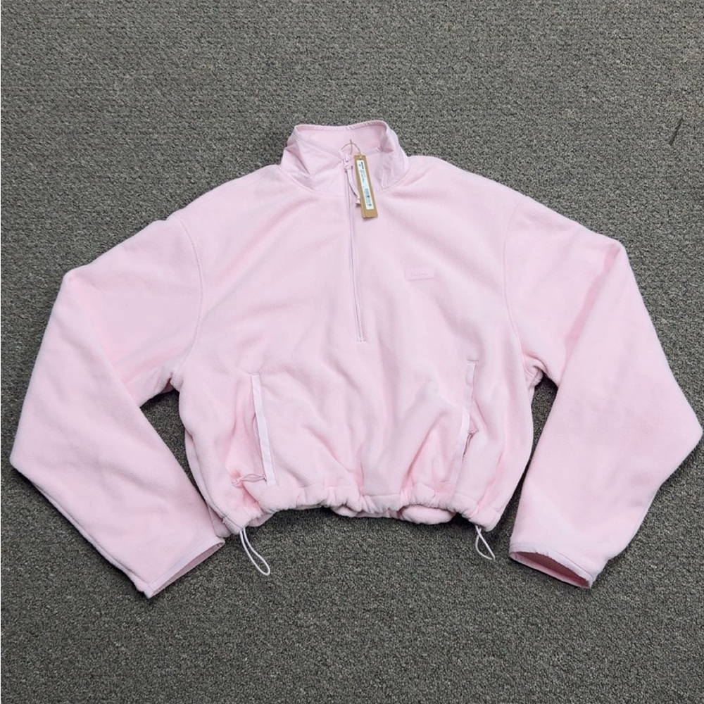 SKIMS Pink Cropped Quarter-Zip Fleece Pullover